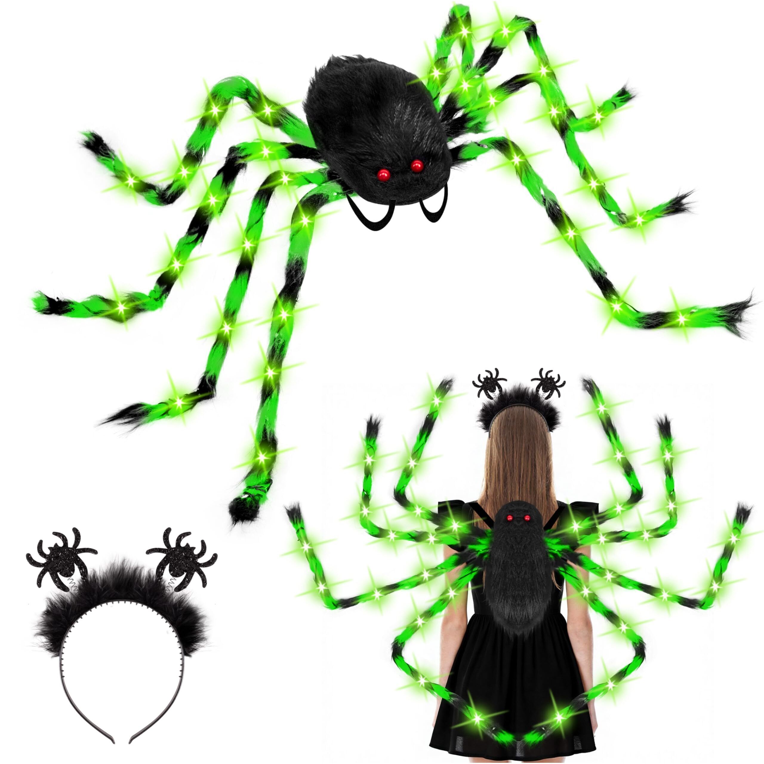 8526 Halloween Spider Costume For Adults Green Led Lights Candy